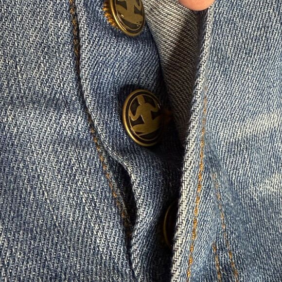 NWOT Levitate Distressed Denim Shorts Blue Floral Patchwork‎ Accents Size 25 - Picture 5 of 9